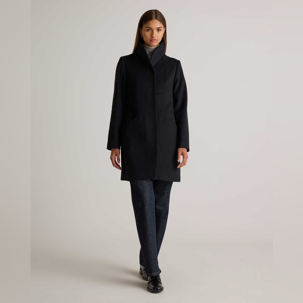 Quince Italian Cocoon Coat Virgin Wool Sz L Black